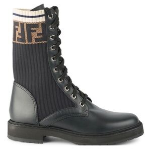 ✨Authentic FENDI Rockoko Knit Leather Combat Boots 39✨